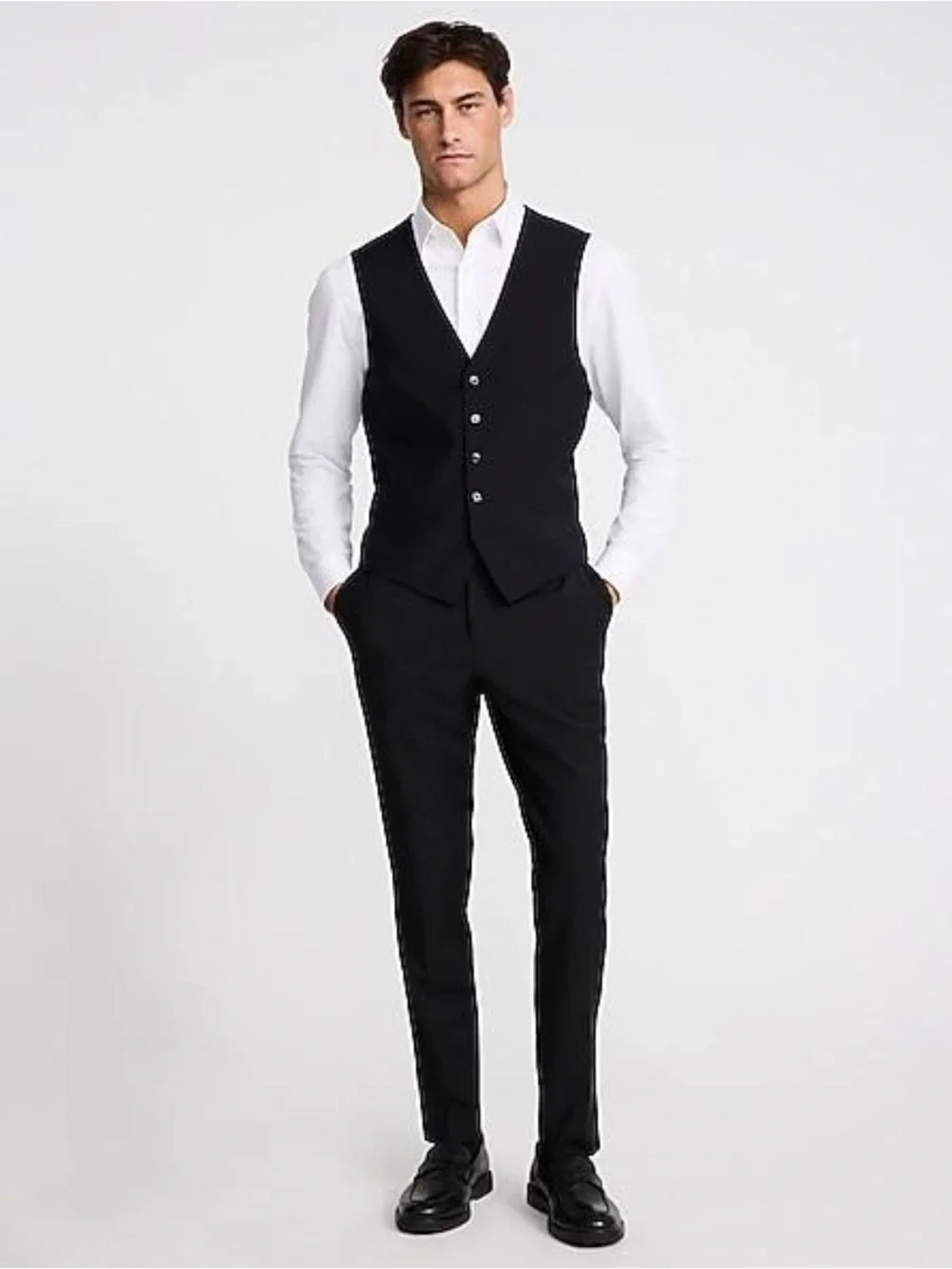 NWT Express Men’s Slim Black Wool-Blend Modern Tech Suit Vest XS
